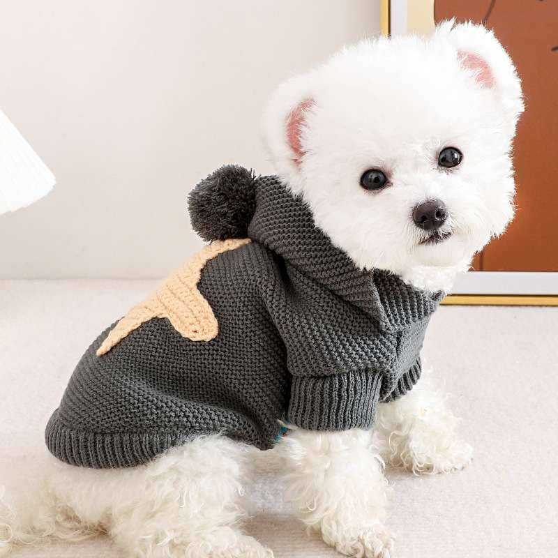 犬服 もこもこポンポン星柄ニットパーカー