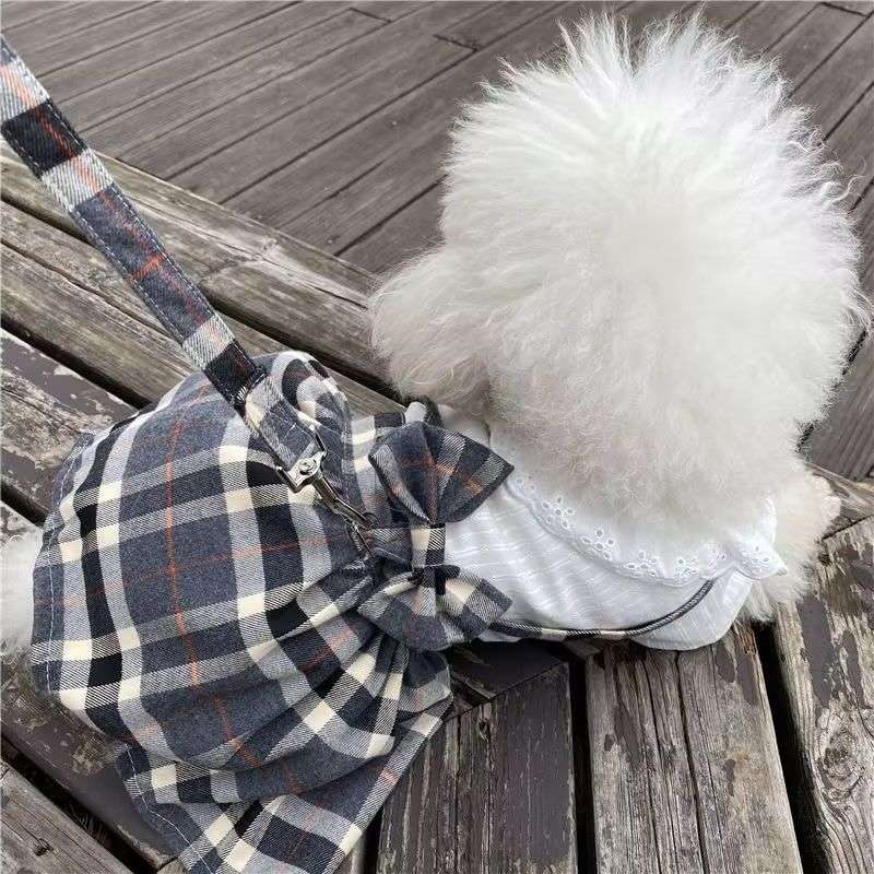 犬服 ふんわり小型犬用チェック柄ワンピース