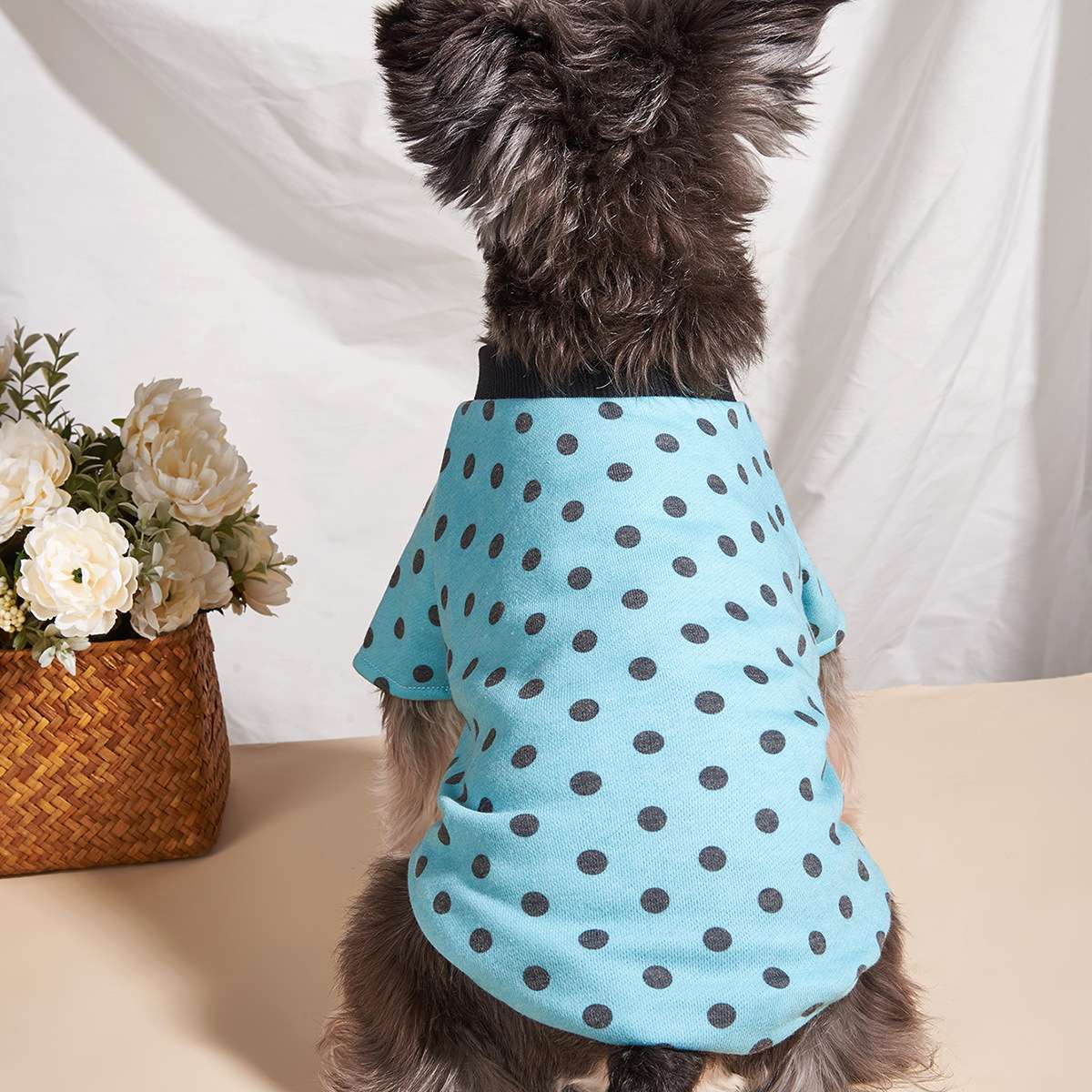 犬服 ふわもこ水玉模様のペット用Tシャツ