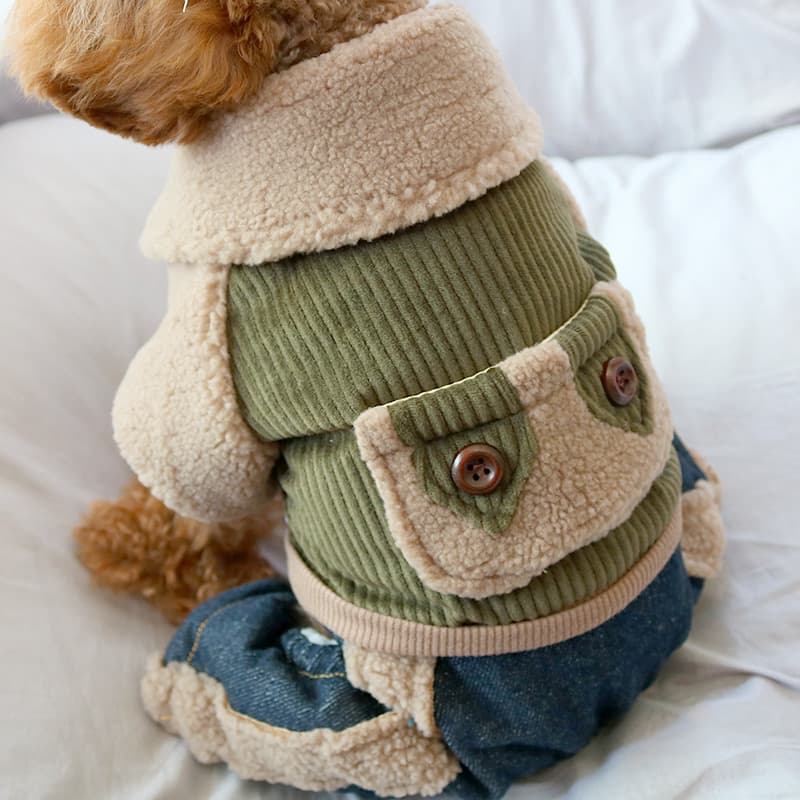 もこもこボア切替リブ編みポケット付き犬服