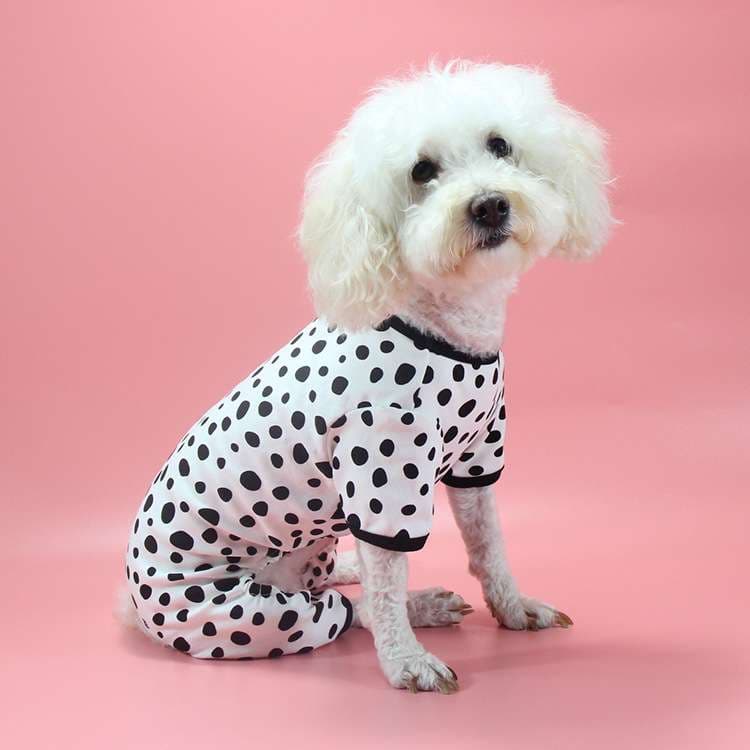 犬服 犬用水玉柄つなぎパジャマ
