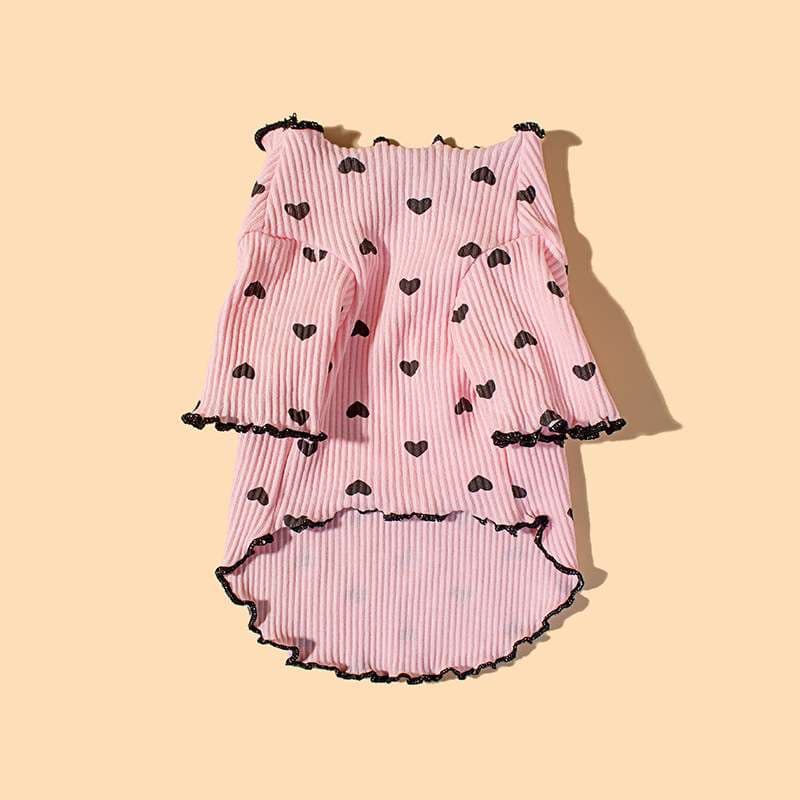 犬服 ハートプリントフリルワンピース