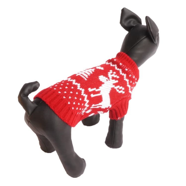 犬服 冬のトナカイと雪柄模様の温かニットセーター