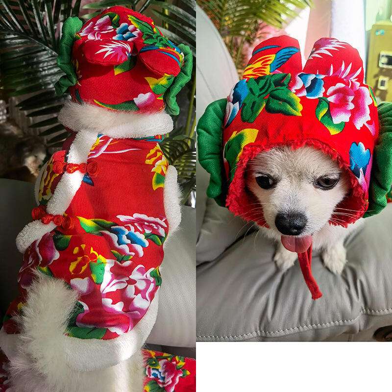 犬服 和風花柄チャイナドレス風ペット服