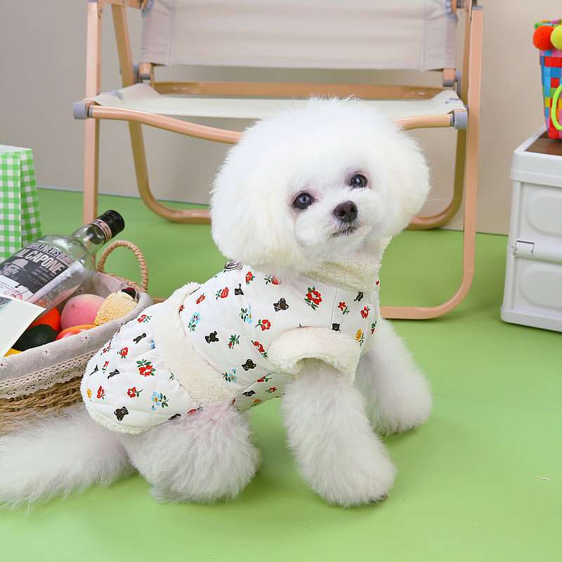 犬服 もこもこ花柄ボアベスト