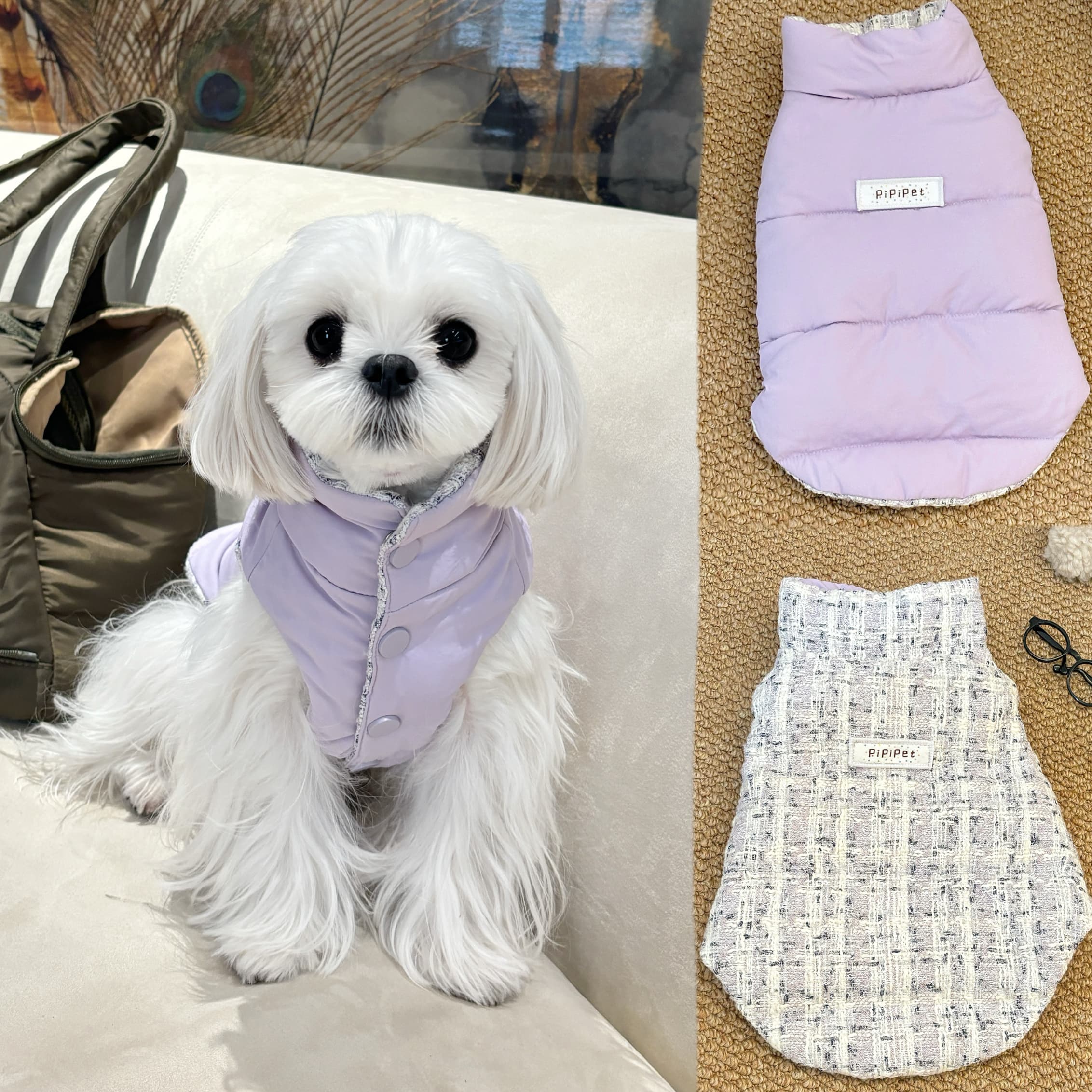 犬服 ふわもこ軽量ベスト風コート