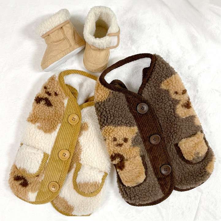 犬服 モコモコ犬用ベストとブーツセット
