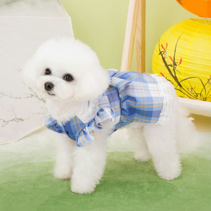 夏新作 チェック柄ワンピース 可愛い犬服 ペット用ドレス