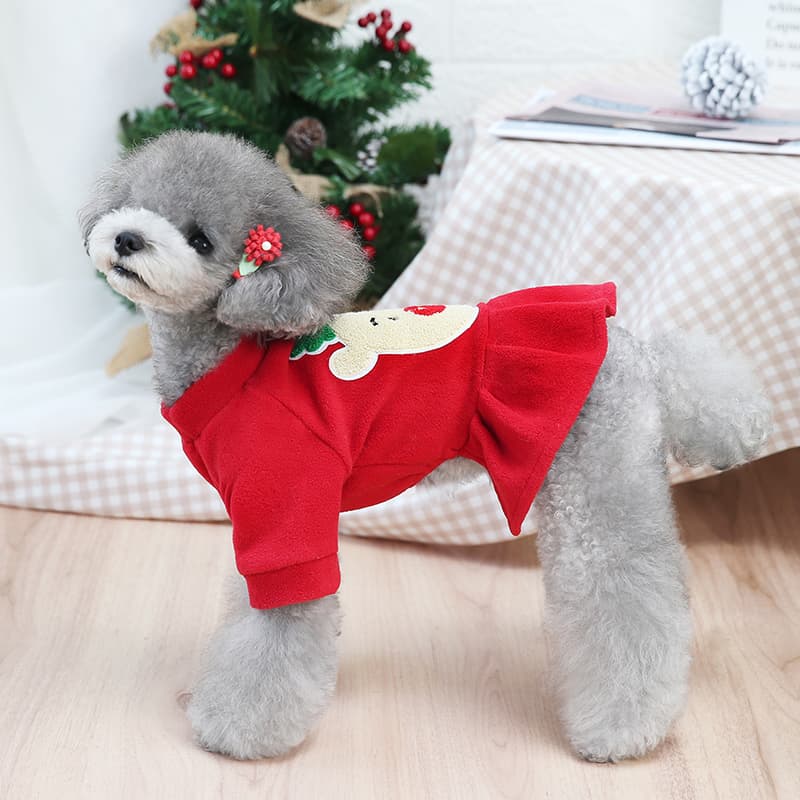 犬服 トナカイ刺繍もこもこ冬の聖夜トレーナー