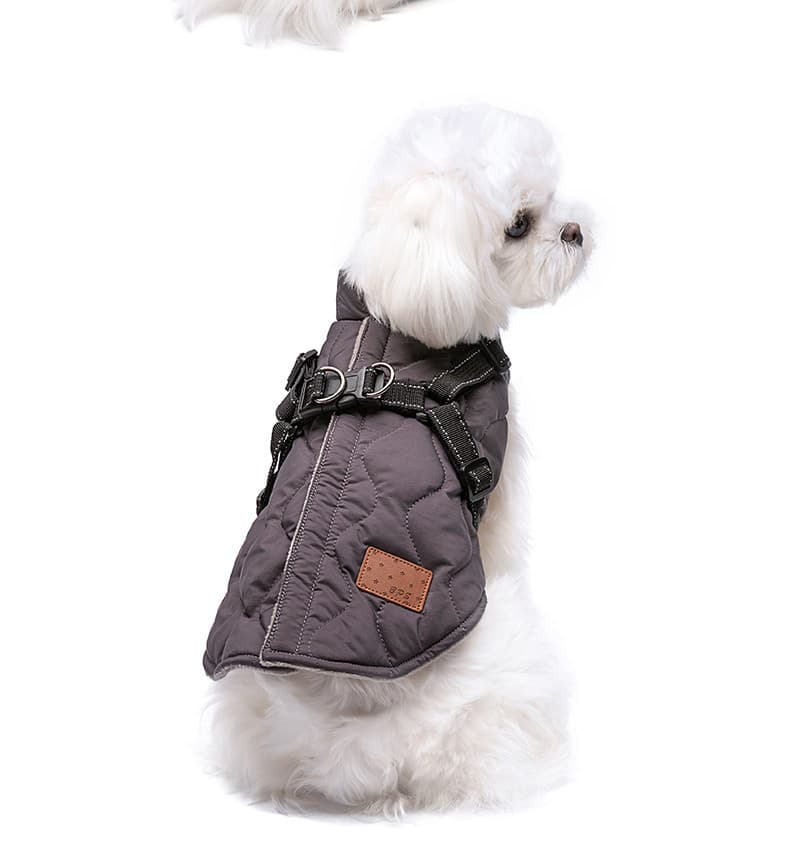 犬服 中綿入りキルティングハーネス一体型ベスト