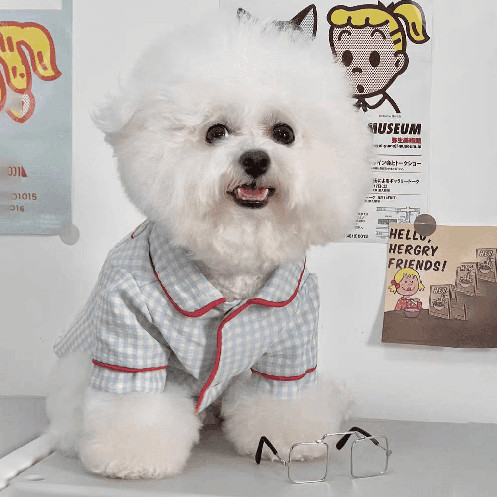 犬服 ふわもこ格子柄おやすみパジャマ
