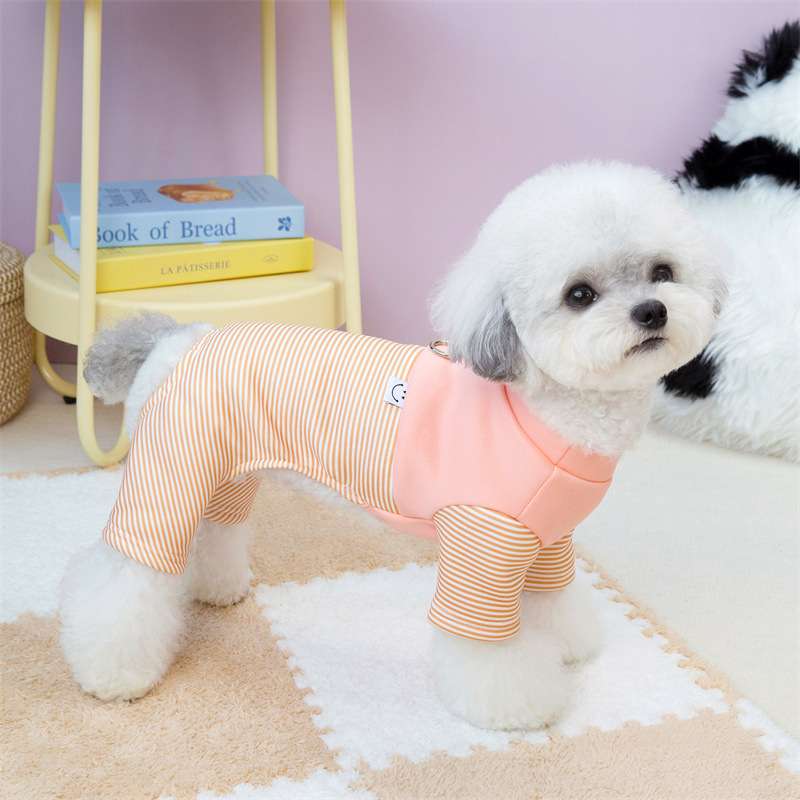 犬服 もこもこ小型犬用ボーダー柄オールインワン