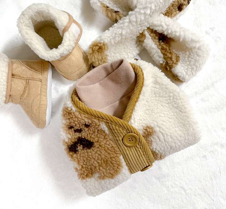 犬服 モコモコ犬用ベストとブーツセット
