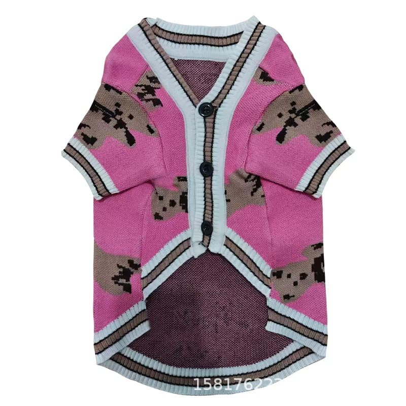 犬服 くまさん刺繍入りカーディガン風ボタン付きニット