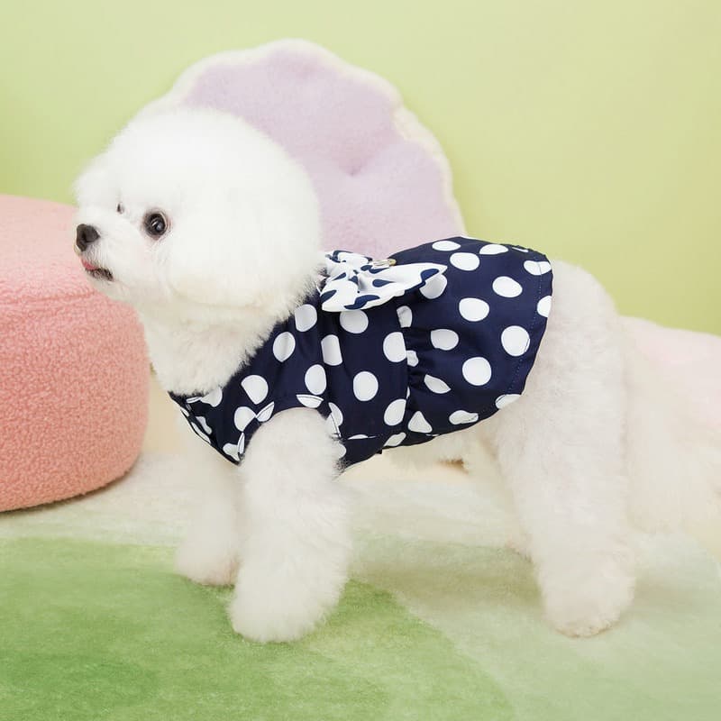 犬服 水玉リボンワンピース 可愛いペット用ドレス