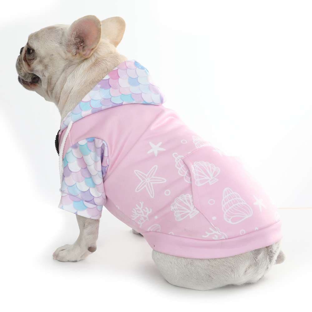 犬服 マーメイドスケール柄フード付き犬用パーカー