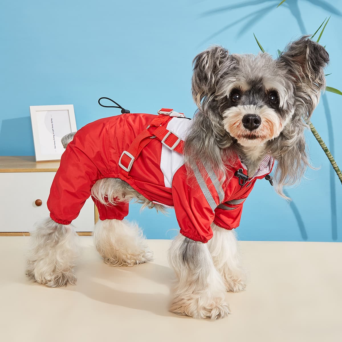 犬服 反射テープ付き四足フルカバー犬用レインコート