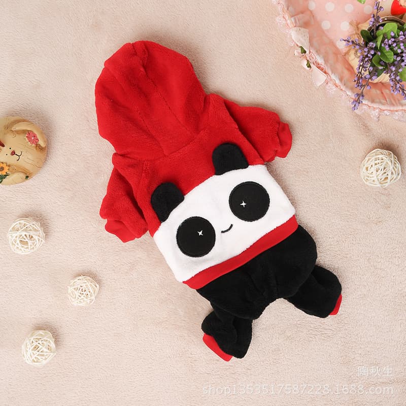 もこもこパンダ刺繍フード付き犬服パーカー