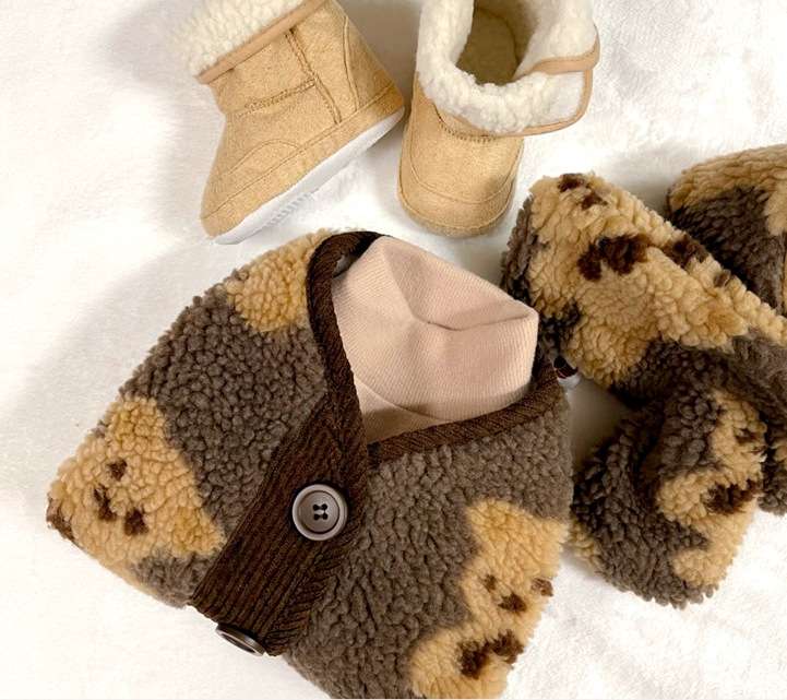犬服 モコモコ犬用ベストとブーツセット