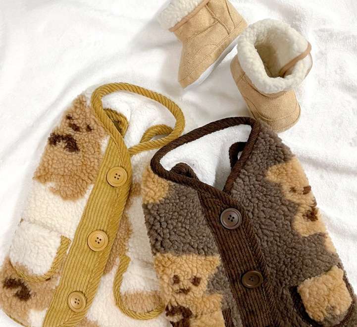 犬服 モコモコ犬用ベストとブーツセット