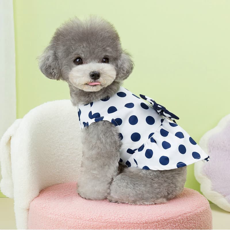 犬服 水玉リボンワンピース 可愛いペット用ドレス