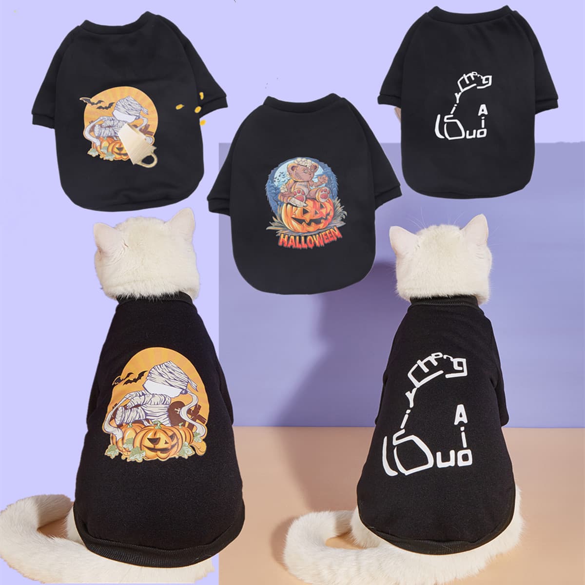 犬服 ハロウィン柄プリント犬用半袖Tシャツ