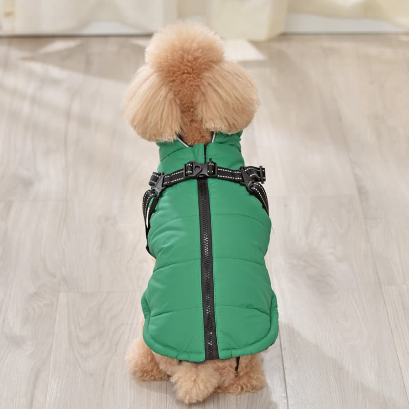 ハーネス付き中綿入り袖なし防寒犬服