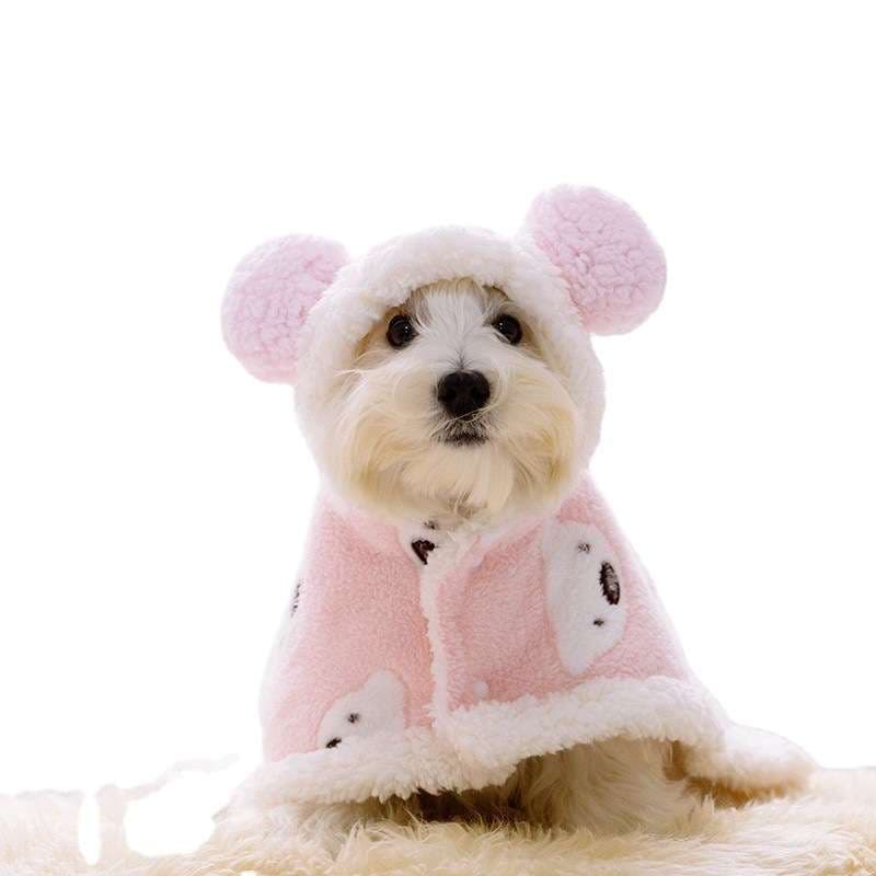 犬服 もこもこくまさん耳つき犬用パーカー