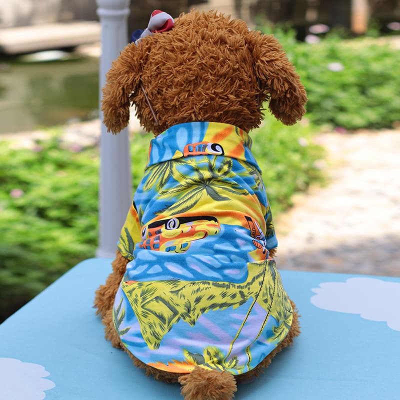 犬服 南国リゾート柄トロピカルヤシの木犬用Tシャツ