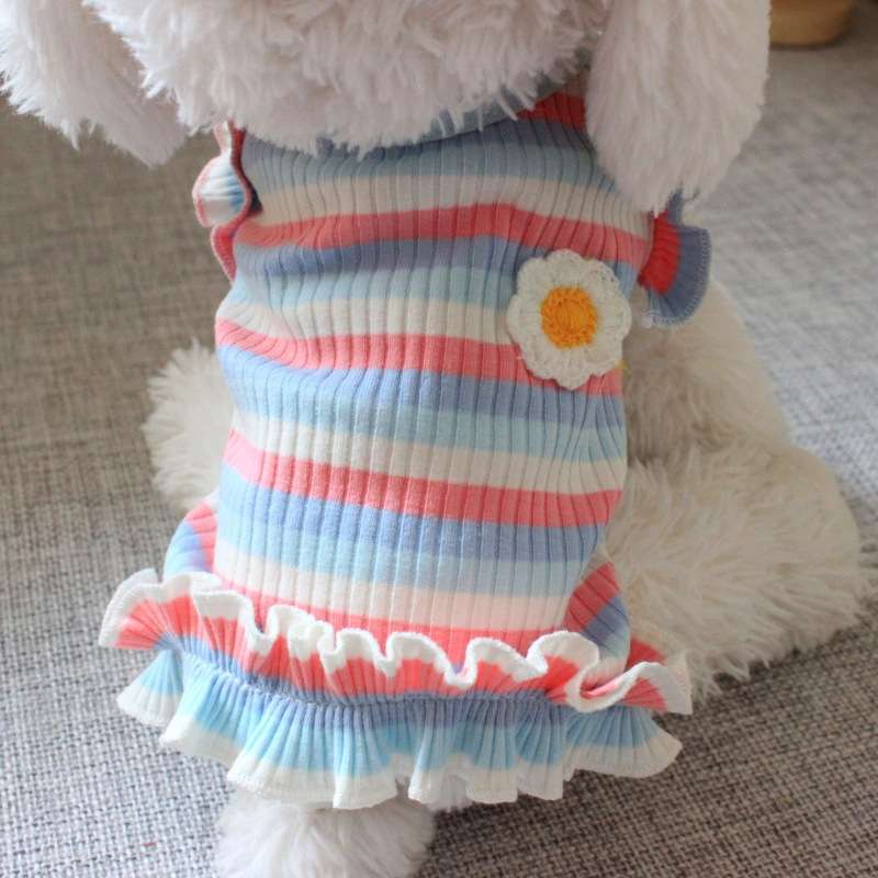 フリル付き花飾りニット犬服
