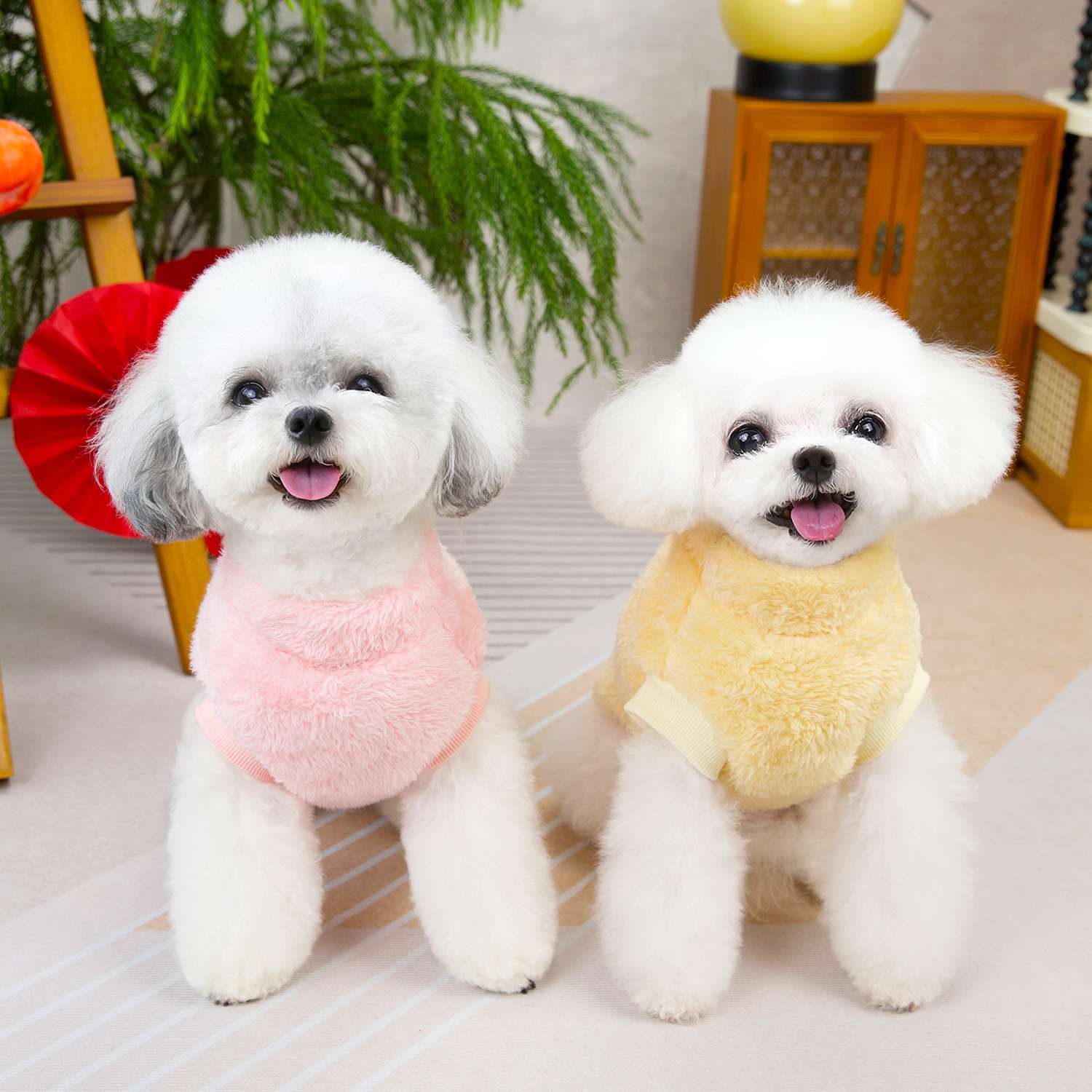 犬服 もこもこ冬服 チャイナ風刺繍入り犬用コート