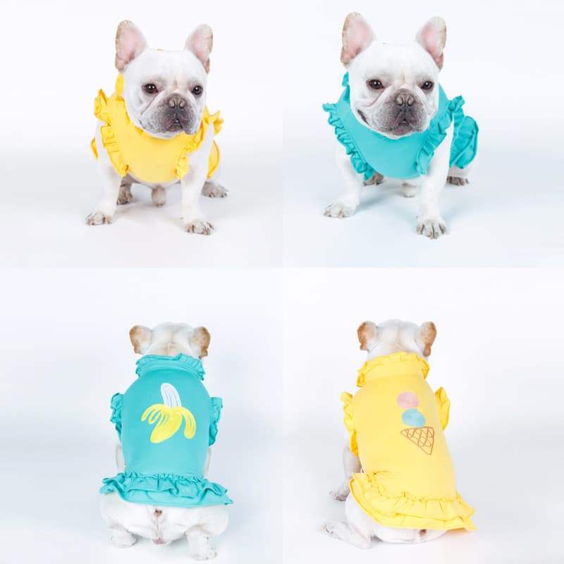 犬服 フルーツモチーフフリル袖ワンピース