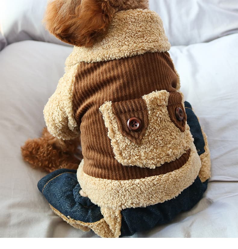 もこもこボア切替リブ編みポケット付き犬服