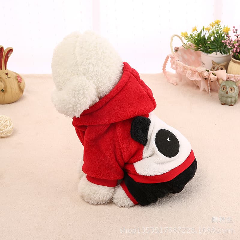 もこもこパンダ刺繍フード付き犬服パーカー