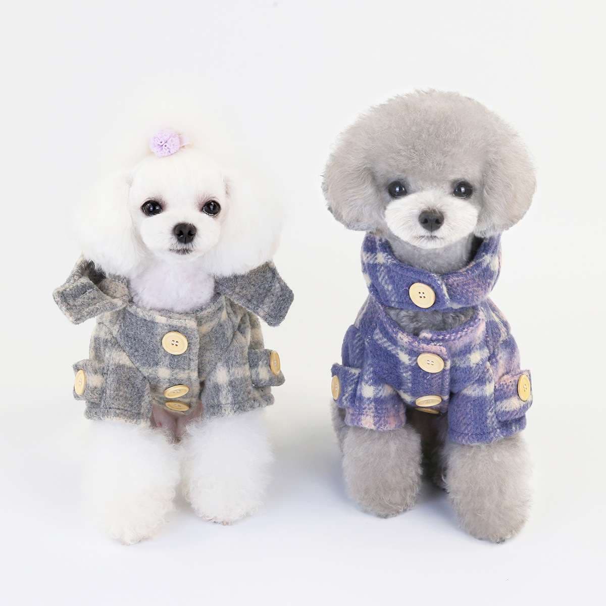 犬服 もこもこチェック柄フード付きベスト