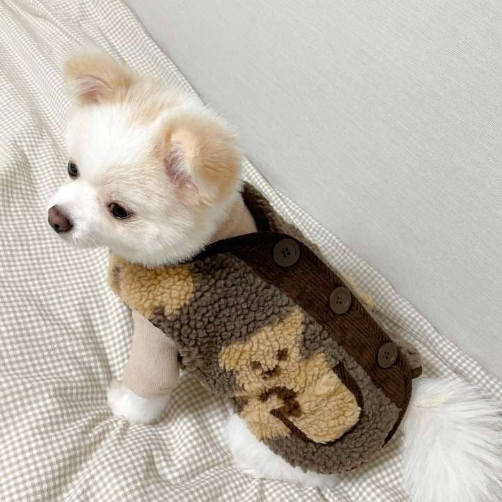 犬服 モコモコ犬用ベストとブーツセット