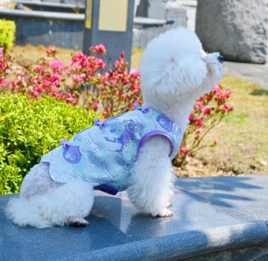犬服 小型犬用夏の薄手ベスト涼しげ花柄