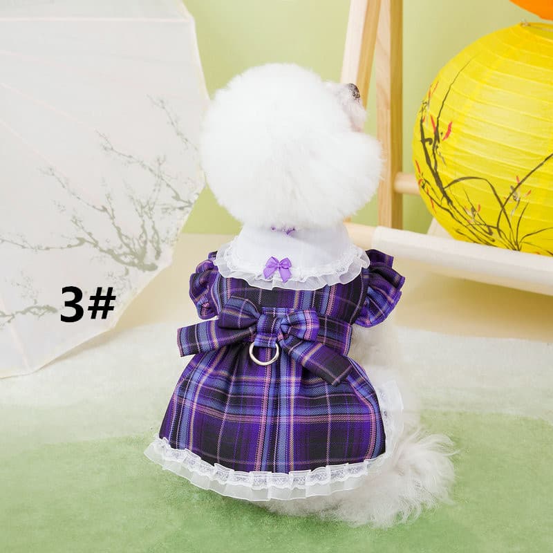 夏新作 チェック柄ワンピース 可愛い犬服 ペット用ドレス