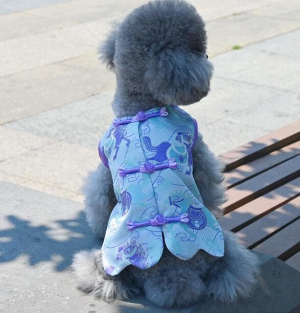 犬服 小型犬用夏の薄手ベスト涼しげ花柄