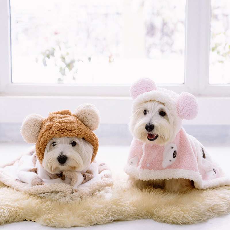 犬服 もこもこくまさん耳つき犬用パーカー