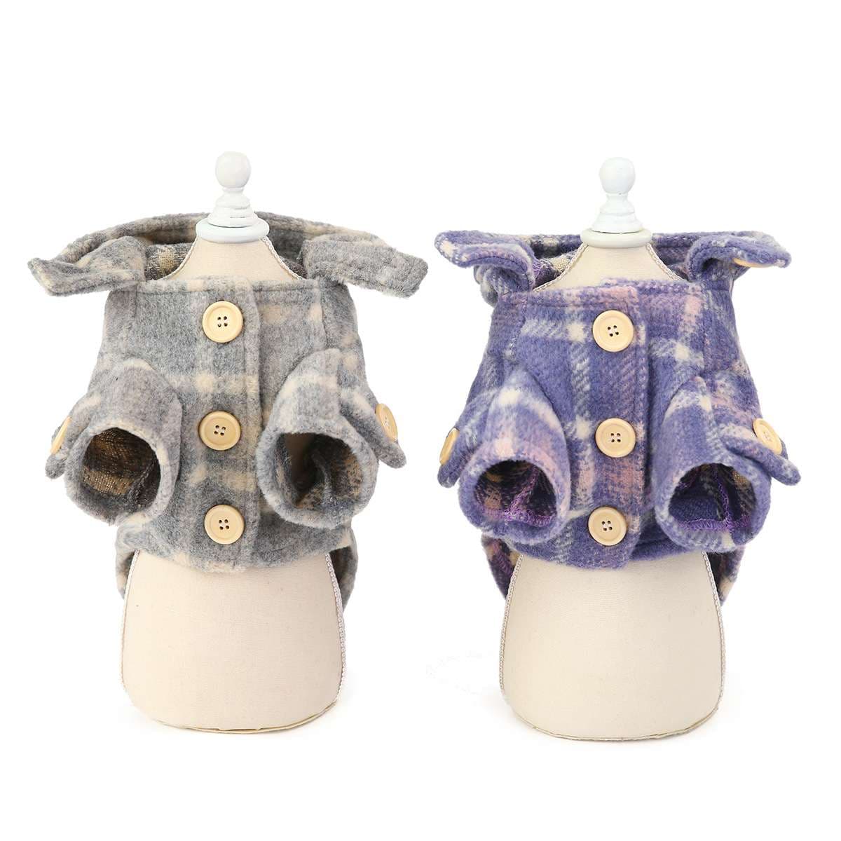 犬服 もこもこチェック柄フード付きベスト