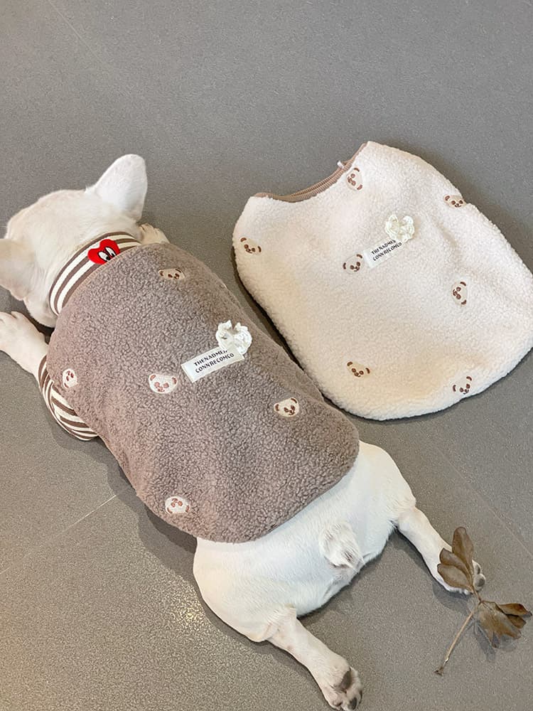 犬服 もこもこボーダー切替ニット