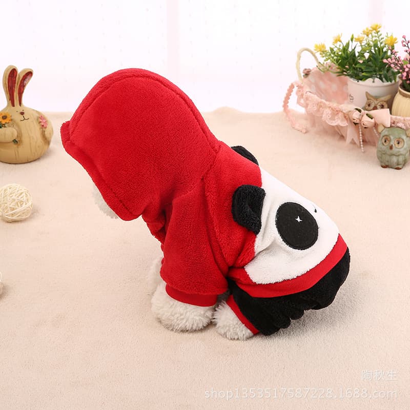もこもこパンダ刺繍フード付き犬服パーカー