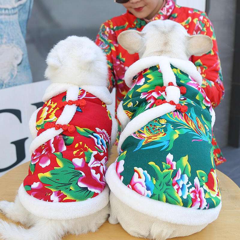 犬服 和風花柄チャイナドレス風ペット服