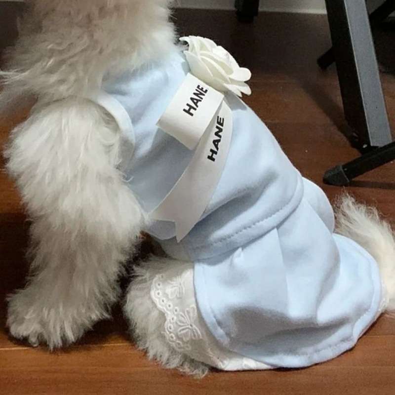 犬服 ふわふわ小型犬用リボン付きワンピース