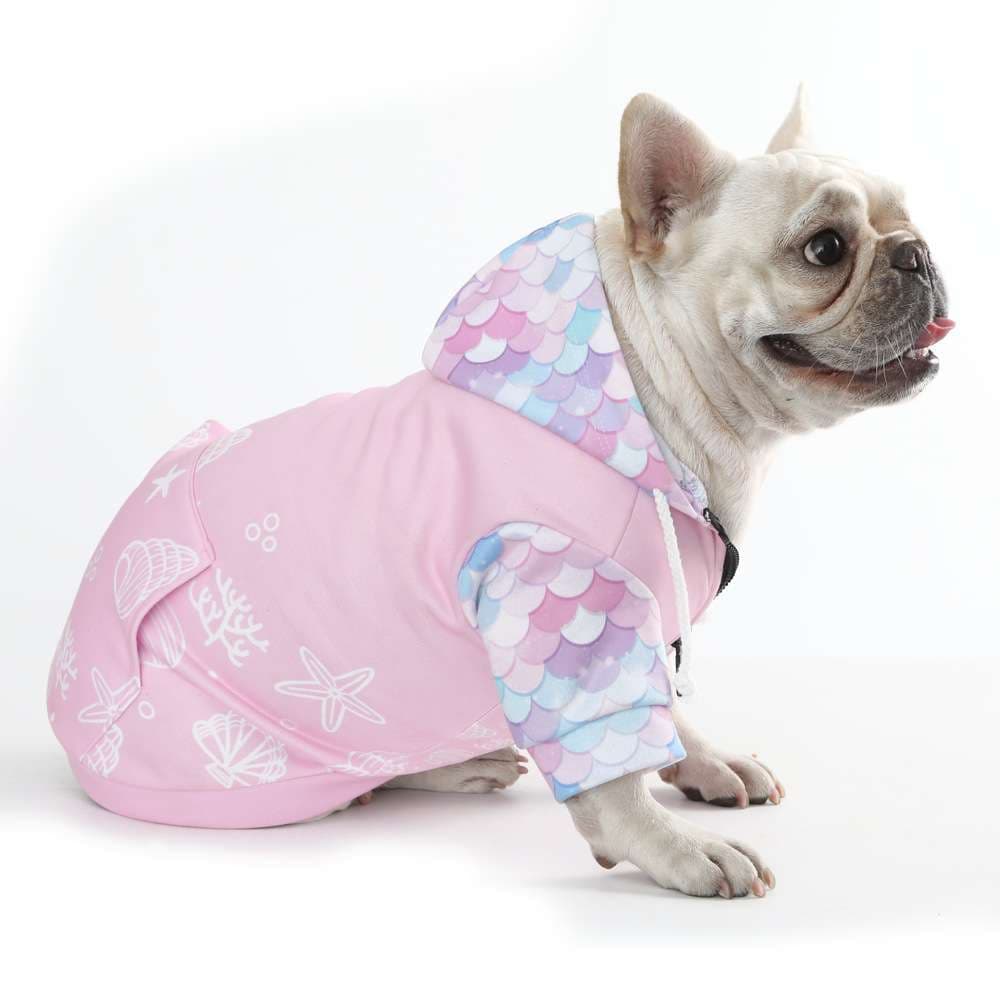 犬服 マーメイドスケール柄フード付き犬用パーカー