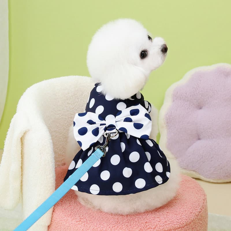 犬服 水玉リボンワンピース 可愛いペット用ドレス