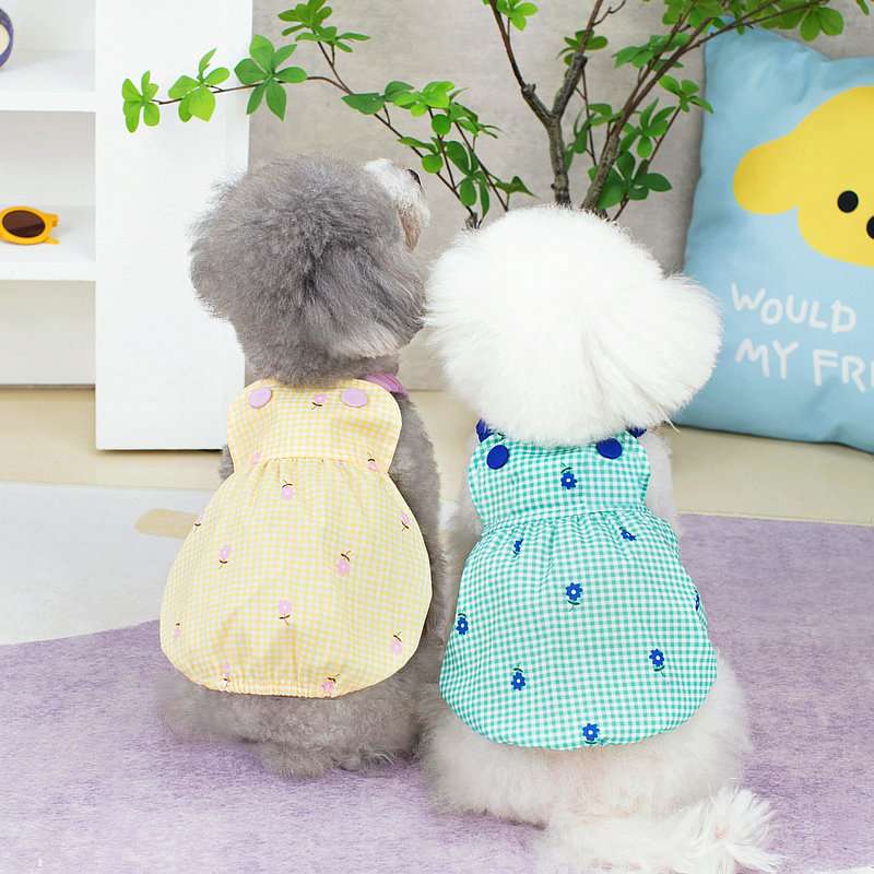 犬服 ふんわり可愛いギンガムチェック犬用ロンパース