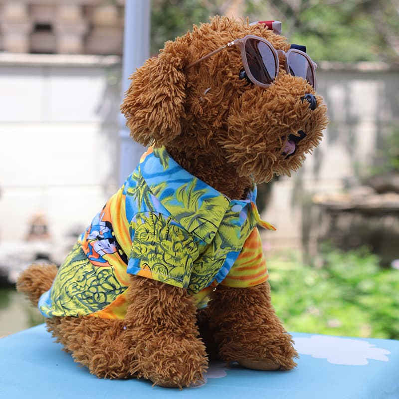 犬服 南国リゾート柄トロピカルヤシの木犬用Tシャツ