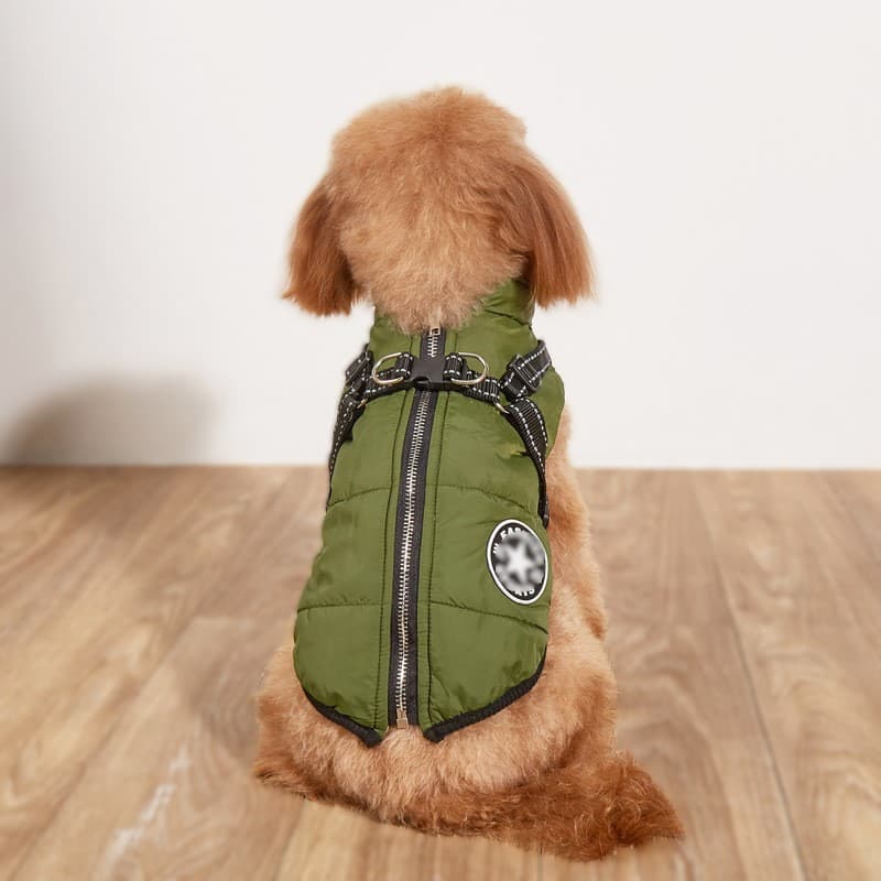 犬服 中綿入りハーネス一体型ベストアウター